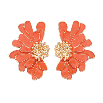 Alloy Enamel Floral Earrings - Stylish and Simple Flower Studs for a Fresh Accessory Look
