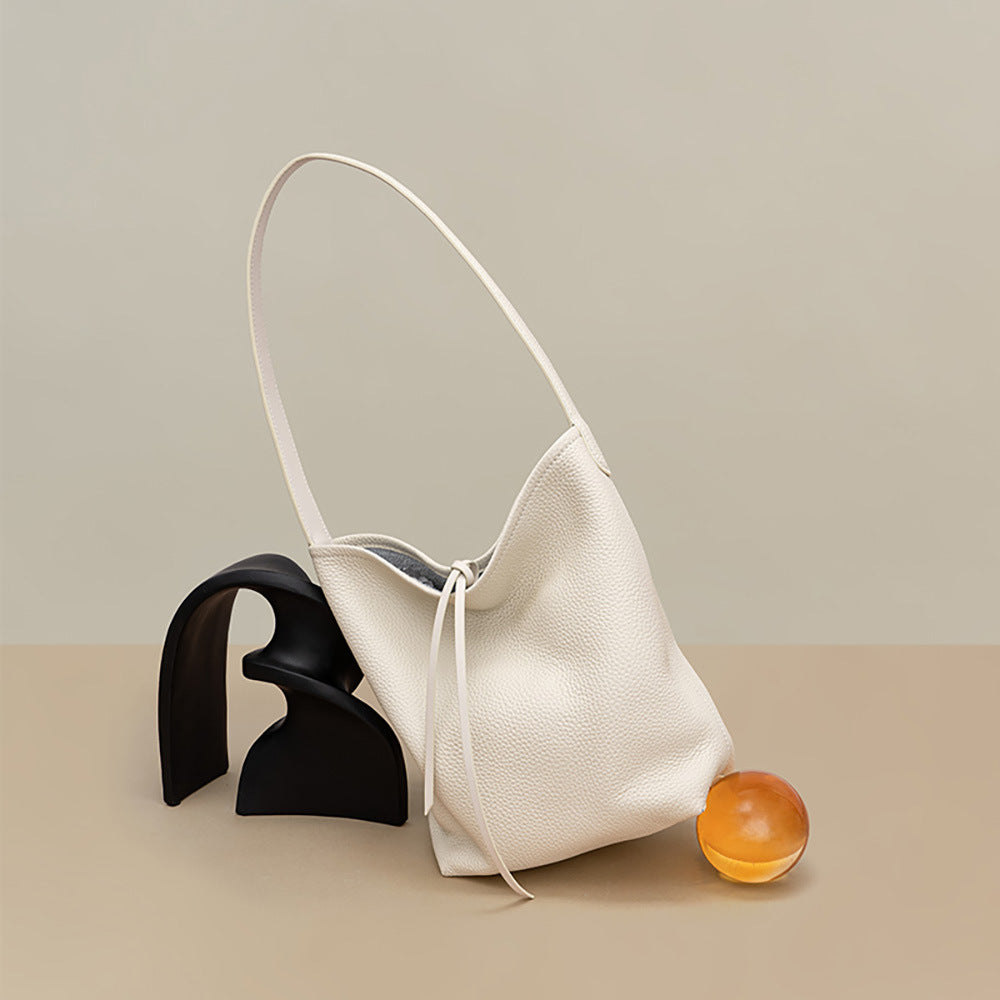 Luxurious Grain Leather Bucket Bag for Women Fashionable Underarm Tote for Casual Outings and Office Commutes
