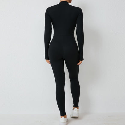 High Performance Long Sleeve Yoga Jumpsuit with Half Zip Removable Chest Padding and Full Coverage for Intense Workouts