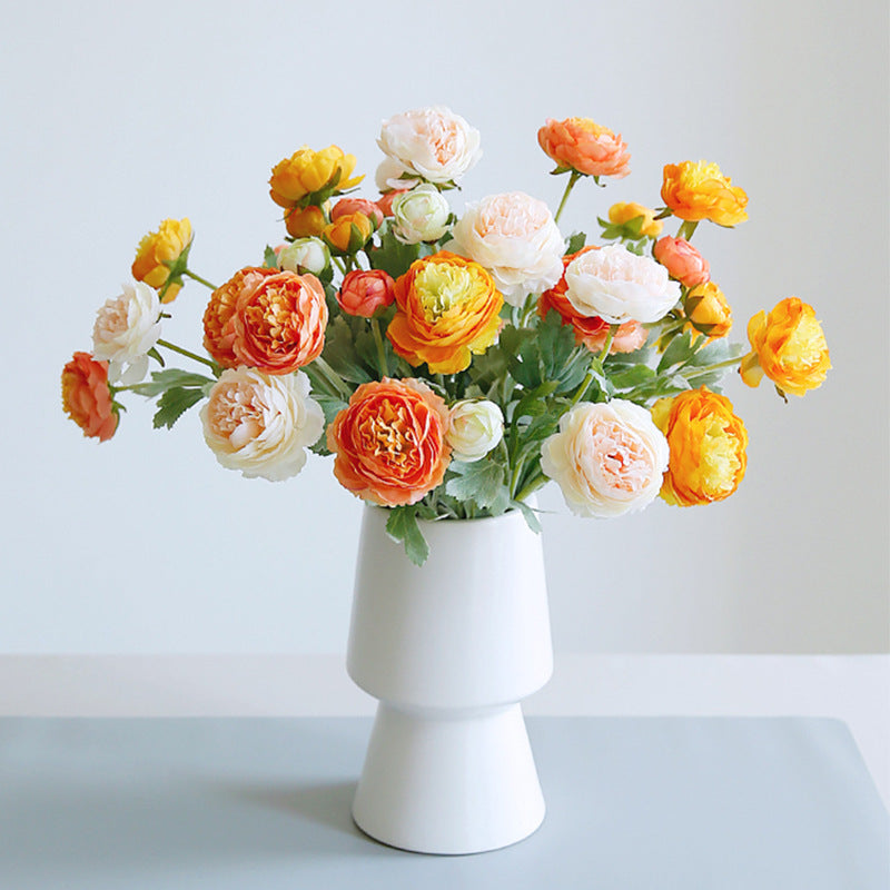 Elegant White Faux Flower Arrangement with 3-Head Velvet Peony: Perfect for Living Room and Dining Table Decor