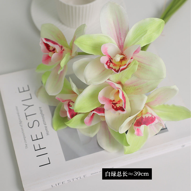 6-Branch Artificial Orchid Bouquet - Elegant Decorative Flowers for Home, Hotels, Offices, and Photography Props