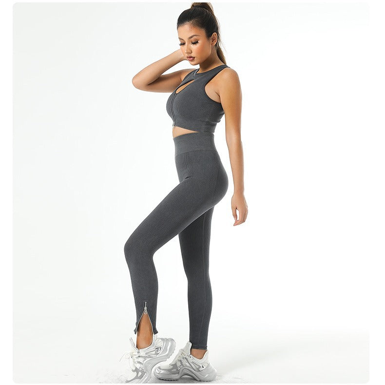 Seamless High Waisted Yoga Set for Women Zip Up Sports Bra Long Leggings for Fitness and Activewear