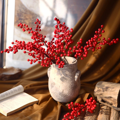 6 Branch Red Winterberry Faux Christmas Fruit Arrangement - Perfect for Holiday Home Décor and Festive Celebrations