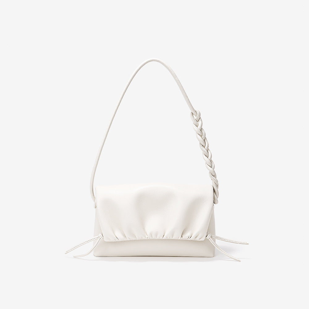 Chic Korean Ruffled Cloud Bag Versatile Drawstring Crossbody Bag in Unique Design Durable Genuine Leather Shoulder Bag for Women