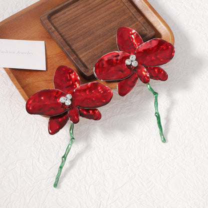 Exaggerated Spanish-Inspired Statement Drop Earrings with Luxurious Enamel Finish and Vibrant Large Floral Design - Perfect for Vacation Glam