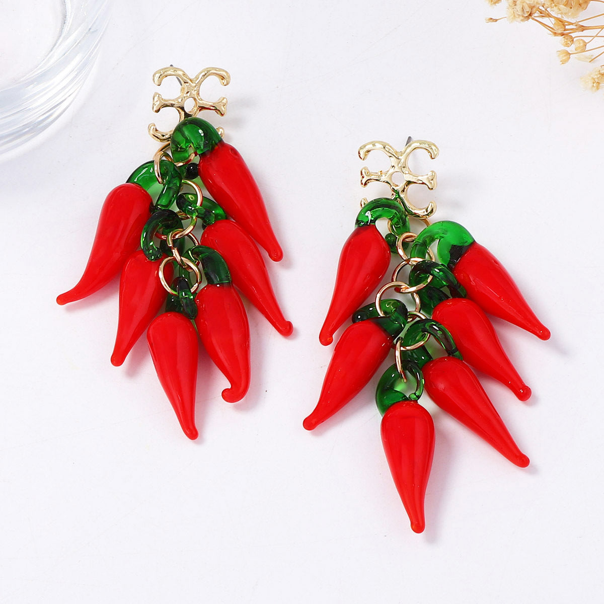 Chic and Unique Handcrafted Glass Chili Pepper Earrings - Bold Red Statement Jewelry for Creative Style