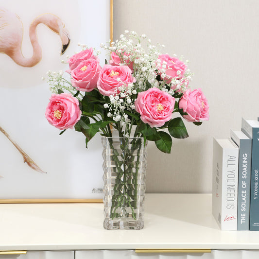 Single Stem Realistic Austin Rose - Luxurious Moisture-Infused Faux Flower for Stunning Home Decor, Perfect for Living Room Photography and Elegant Floral Arrangements