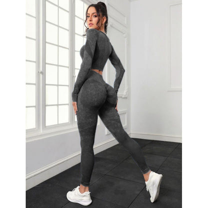 Seamless 7 Color Breathable Washable Hollow Out Yoga Set for Women Long Sleeve Crop Top and High Waisted Butt Lifting Leggings for Comfort and Style