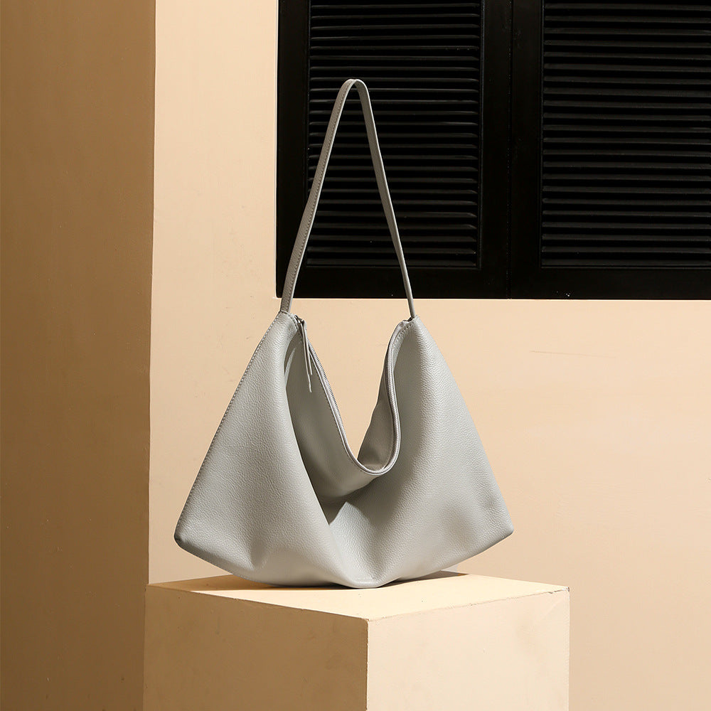 Genuine Leather Women's Underarm Bag Fashionable Large Capacity Tote for Urban Minimalist Elegance