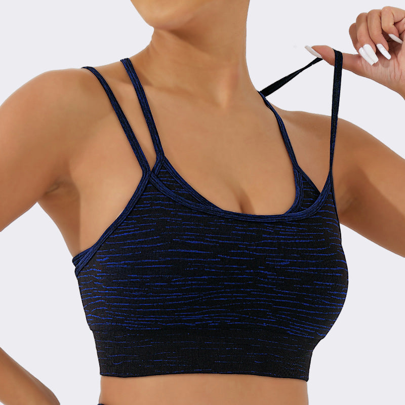 Seamless Double Layer Sports Bra with Removable Cups Cross Back Design Adjustable Straps for Yoga and Fall Winter Workouts