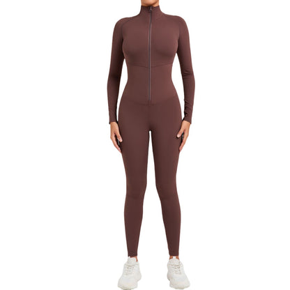 High Strength Compression Zipper Long Sleeve Yoga Bodysuit with Tummy Control for Intense Fitness Workouts