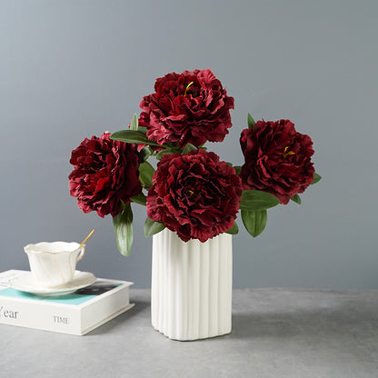 Elegant Peony Faux Flowers with Round Heads - Luxurious Hand-Tied Bouquet for Home Decor - Perfect for Office, Living Room, and Dining Table Decoration