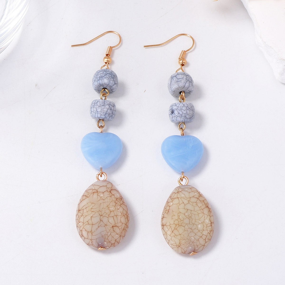 Chic Korean-Inspired Lightweight Luxury Colorful Resin Geometric Heart Hook Earrings with Stone-Like Texture - Perfect for Everyday Wear and Special Occasions