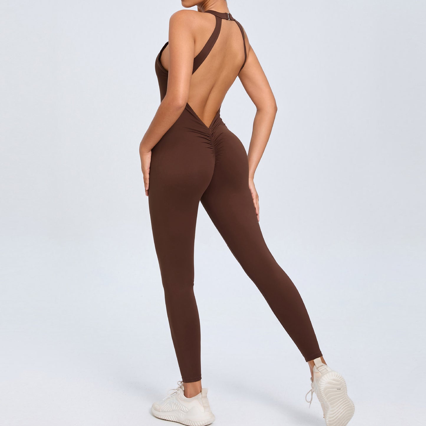 Women's Back Closure Yoga Bodysuit Peach Butt Lift Open Back Design Quick Drying One Piece Fitness Outfit for Comfort and Flexibility