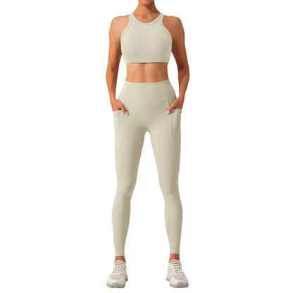 24 Autumn Quick Dry Ribbed Yoga Set for Women Sports Bra and High Waisted Leggings for a Flattering Fit and Enhanced Comfort in Every Workout