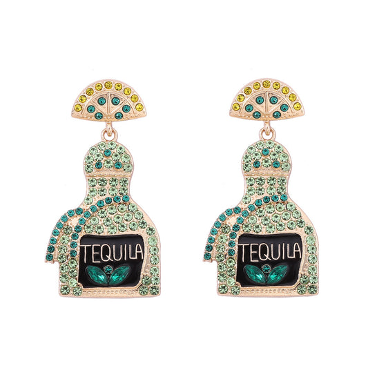 Stylish Alcohol Bottle Earrings - 11 Color Options with Lettered Perfume Bottle Design and Sparkling Rhinestones | Perfect Women’s Fashion Jewelry