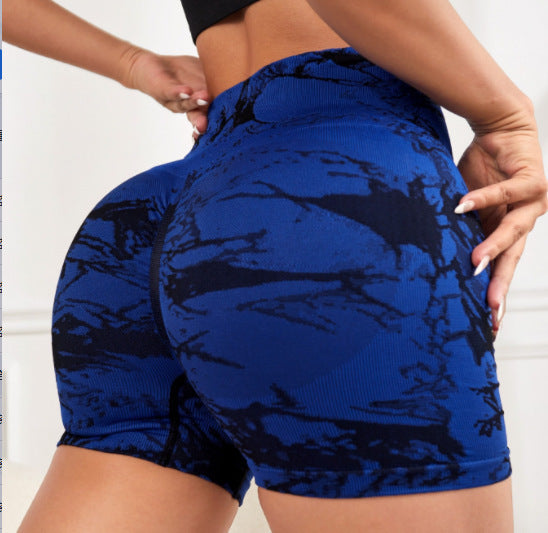 Seamless Tie Dye Yoga Shorts for Women Quick Dry High Waisted Lifted Butt Workout Shorts for Active Training