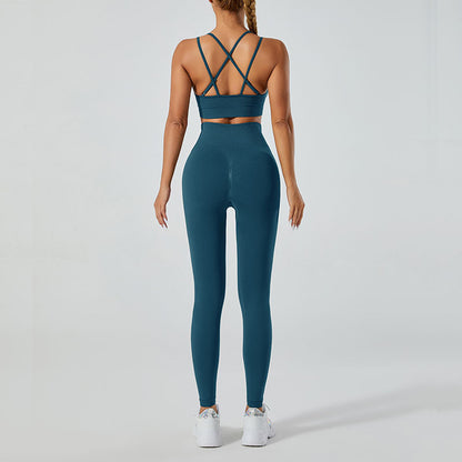 Yoga Outfit Set Beautiful Back Yoga Tank Top with High Waisted Fitness Leggings for Outdoor Sports Active Lifestyle