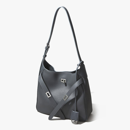 Imported Leather Locking Tote Bag Versatile Commuter Shoulder Bag for Women Spacious High Quality Genuine Leather Crossbody with Elegant Design