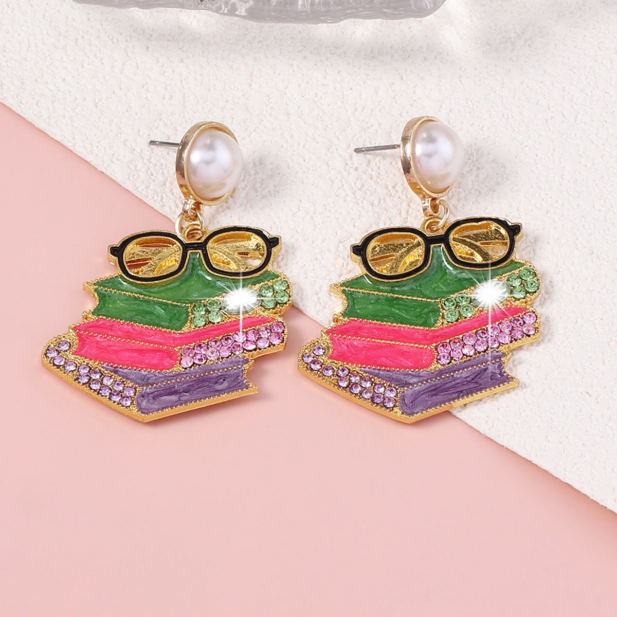 Chic and Unique Rhinestone-Studded Cute Pearl Drop Earrings for Readers - Adorable Eyeglass-Inspired Design Perfect for Stylish Statement Looks