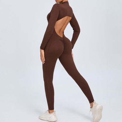 Zip Up Long Sleeve Yoga Jumpsuit for Women Comfortable and Versatile Fitness Bodysuit with Long Pants for Gym and Outdoor Wear