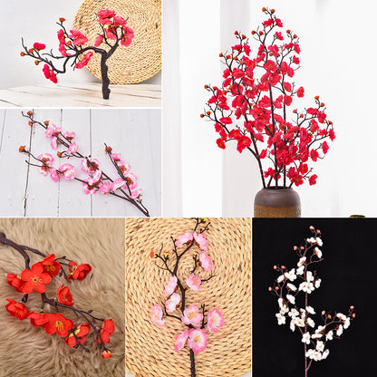 Realistic Plum Blossom Branch Faux Flower Bouquet - Elegant Plastic Home Decor for Living Room Vase Arrangements