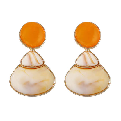 Elegant Vintage French-Inspired Alloy Resin Geometric Button Earrings - Versatile Daily Wear Accessories for Women