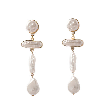 Exaggerated Baroque Irregular Faux Pearl Statement Earrings – Elegant and Versatile Long Drop Dangle Earrings for Women, Perfect for Banquets and Evening Events