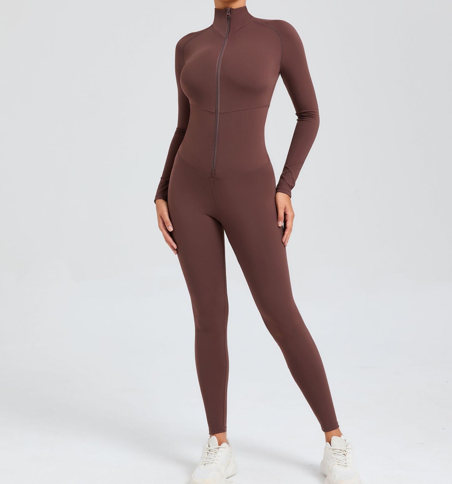 High Intensity Fitness Full Body Bodysuit with Tummy Control Design Zipper Closure and Long Sleeves for Yoga and Workout Sessions Model 10041