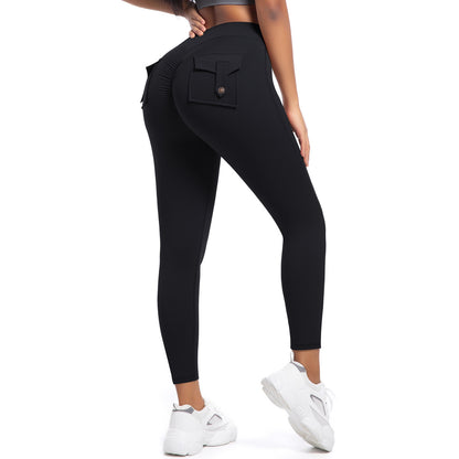 High Waisted Peach Butt Yoga Pants with Functional Pockets for Outdoor Running Stretchy and Cargo Leggings for Maximum Comfort