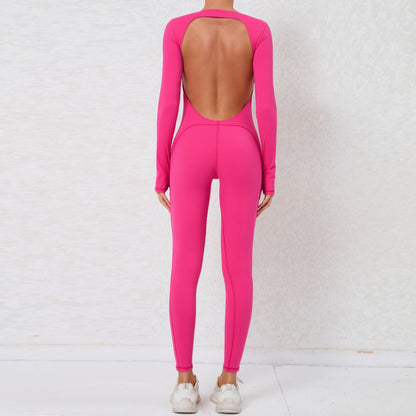 Full Featured Long Sleeve Yoga Bodysuit with Backless Design High Intensity Workout Jumpsuit for Comfort Style and Performance