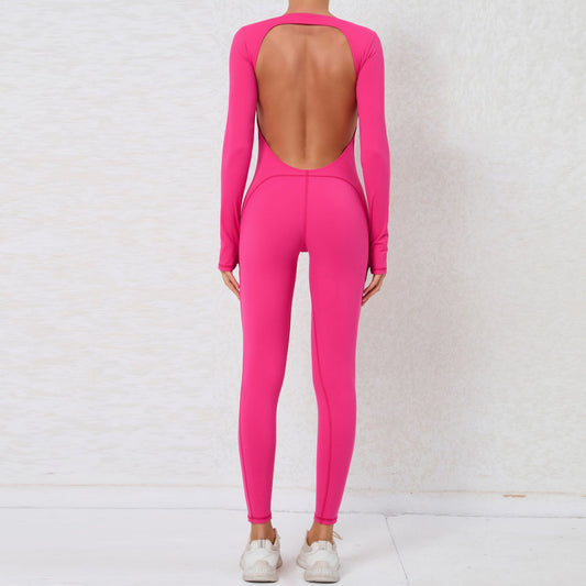 Full Featured Long Sleeve Yoga Bodysuit with Backless Design High Intensity Workout Jumpsuit for Comfort Style and Performance