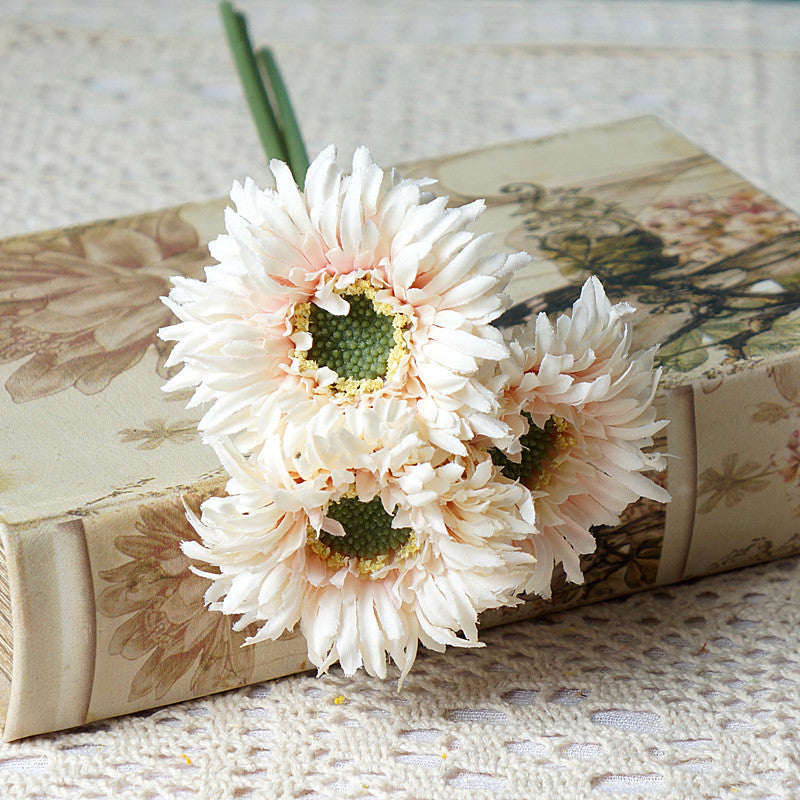 Realistic African Daisy Faux Flowers - Set of 3 Mini Textured Bouquets for Home Decor, Weddings, and Photography