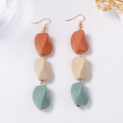 Chic and Refreshing Geometric Color-Block Twisted Hook Earrings for Women – Trendy, Versatile, and Perfect for Everyday Commute