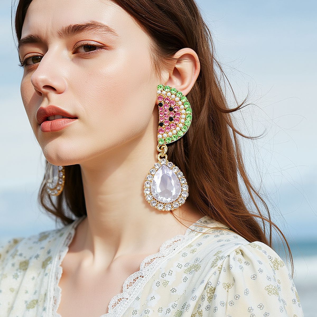 Stylish Minimalist Fruit-Inspired Alloy and Rhinestone Watermelon Slice Drop Earrings - Elegant, Versatile, and Perfect for Any Occasion
