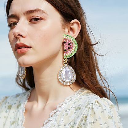 Stylish Minimalist Fruit-Inspired Alloy and Rhinestone Watermelon Slice Drop Earrings - Elegant, Versatile, and Perfect for Any Occasion