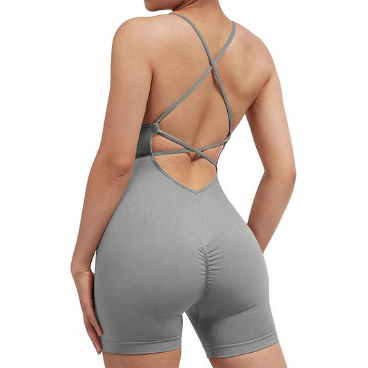 Seamless Peach Butt One Piece Workout Outfit Quick Dry Ribbed Fitness Bodysuit with Beautiful Back Design for Yoga and Activewear