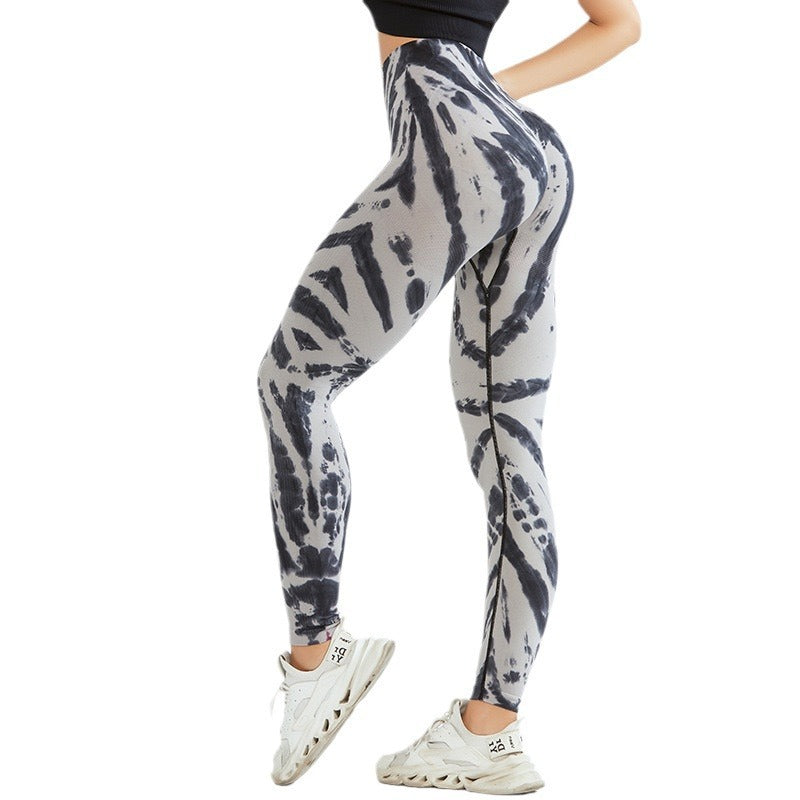 High Waisted Tie Dye Seamless Yoga Pants for Women Peach Enhancing Butt Lifting Workout Leggings for Running and Gym Fitness