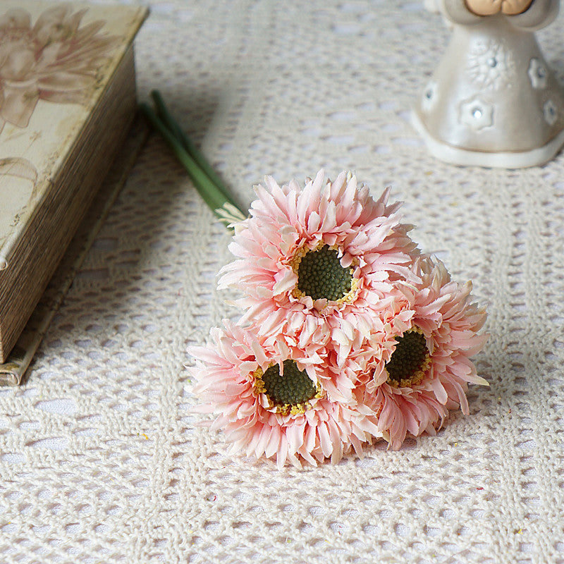 Realistic African Daisy Faux Flowers - Set of 3 Mini Textured Bouquets for Home Decor, Weddings, and Photography