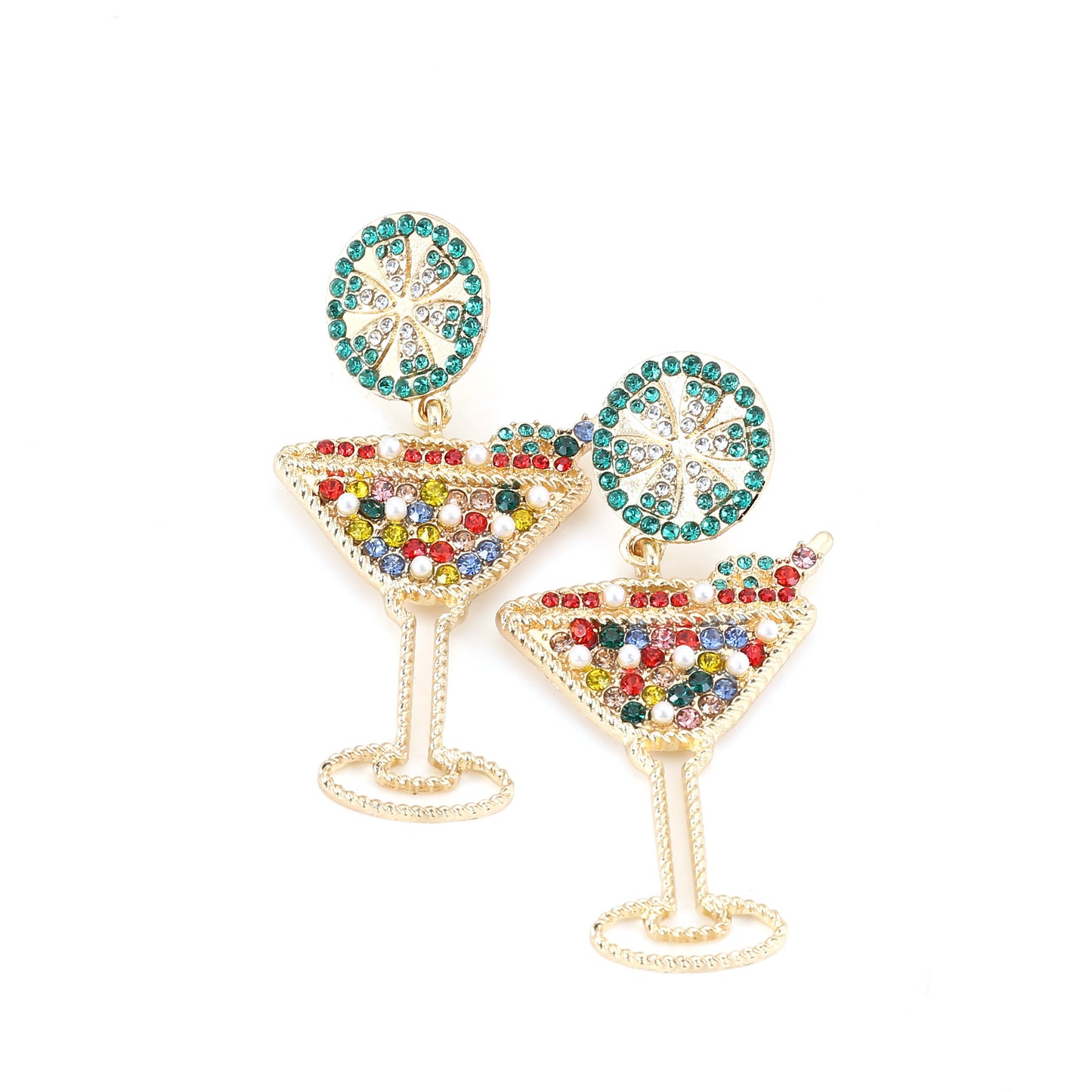 Chic Wine Glass-Shaped Earrings with Stunning Jewel Accents and Elegant Pearl Drop - Versatile Alloy Design for Any Occasion