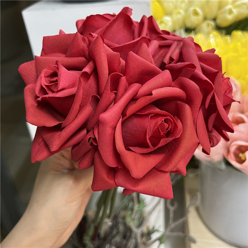 Luxurious Touch Realistic Moisturizing Silk Rose Bouquet for Weddings - Stunning Bride's Handheld Floral Arrangement for Home Décor and Table Centerpieces