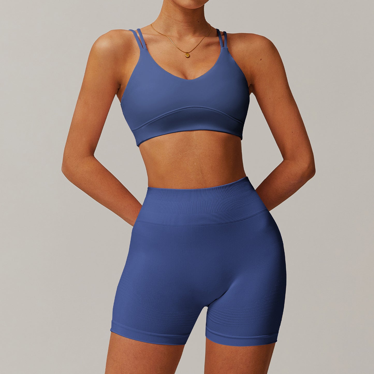 Quick Dry Yoga Set with Cross Back Design Fitness Top and High Waisted Leggings for Outdoor Running and Butt Lifting Support Model 4001