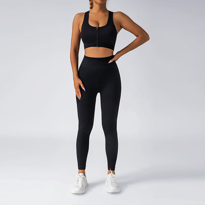 High Waist Seamless Yoga Pants for Women Peach Butt Lift Leggings Set with Built in Bra Padding and Zipper Closure for Workout and Everyday Comfort