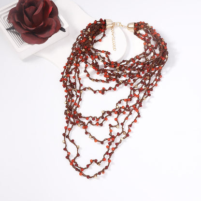 Bohemian Vintage Multi-Layered Handmade Woven Beaded Necklace - Perfect for Vacation & Casual Wear