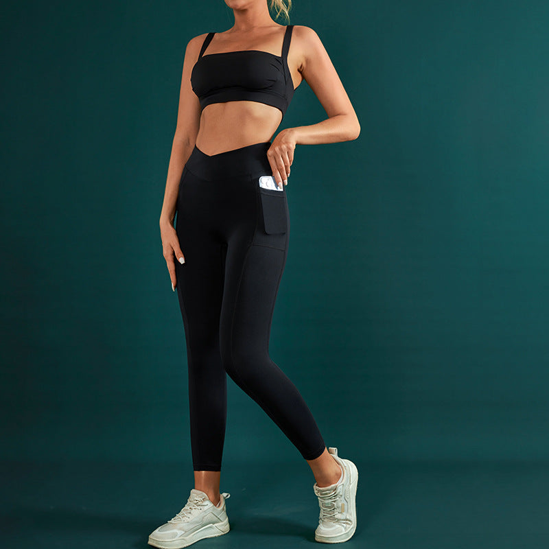 Elevate Your Workout with Our Padded Shock Absorbing Sports Bra and V Waist Lifting Leggings Set for Running Yoga and Fitness Enthusiasts