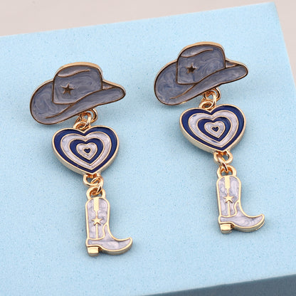 Trendy Creative American Girl Drop Oil Earrings with Heart-Shaped Boots and Multi-Layered Patches - Perfect Fashion Accessories for Any Occasion!