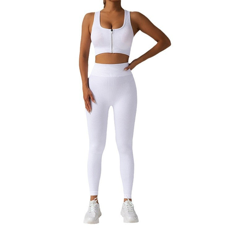 Seamless High Waisted Women s Yoga Pants Lifting Stretch Leggings with Built in Bra and Zippered Sports Bra Set for Comfort and Style