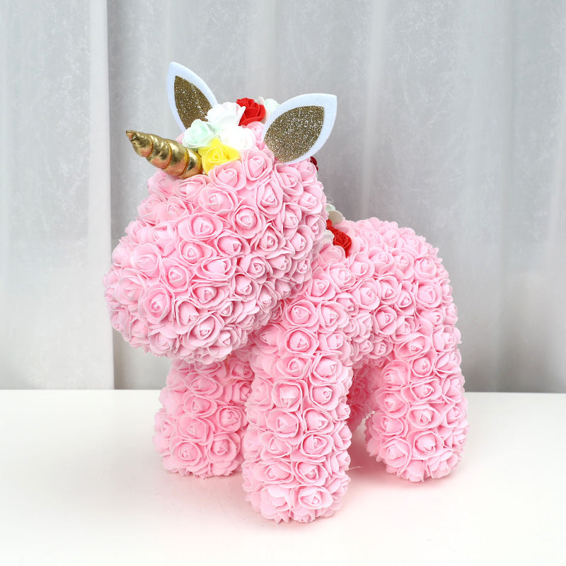 Beautifully Crafted Faux Flower Unicorn Bear: A Stunning Gift of PE Foam Rose Teddy Bear for Girlfriends - Perfect for Birthdays, Valentine's Day, and Eternal Love