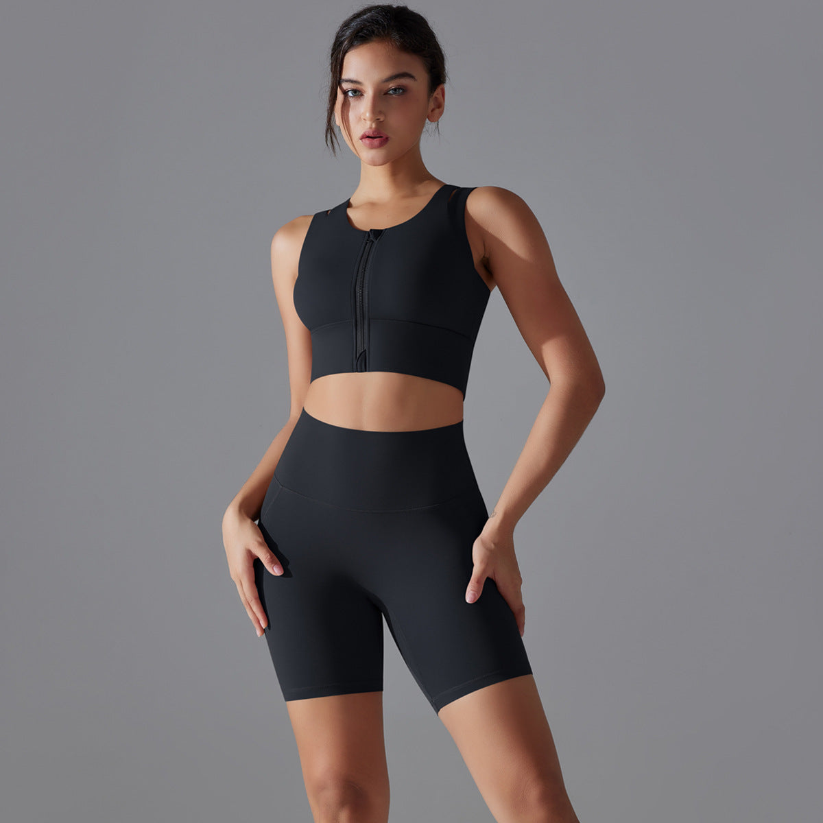 High Intensity Zip Up Sports Bra with Antibacterial Crotch and High Waisted Yoga Pants Set for Fitness and Yoga Enthusiasts