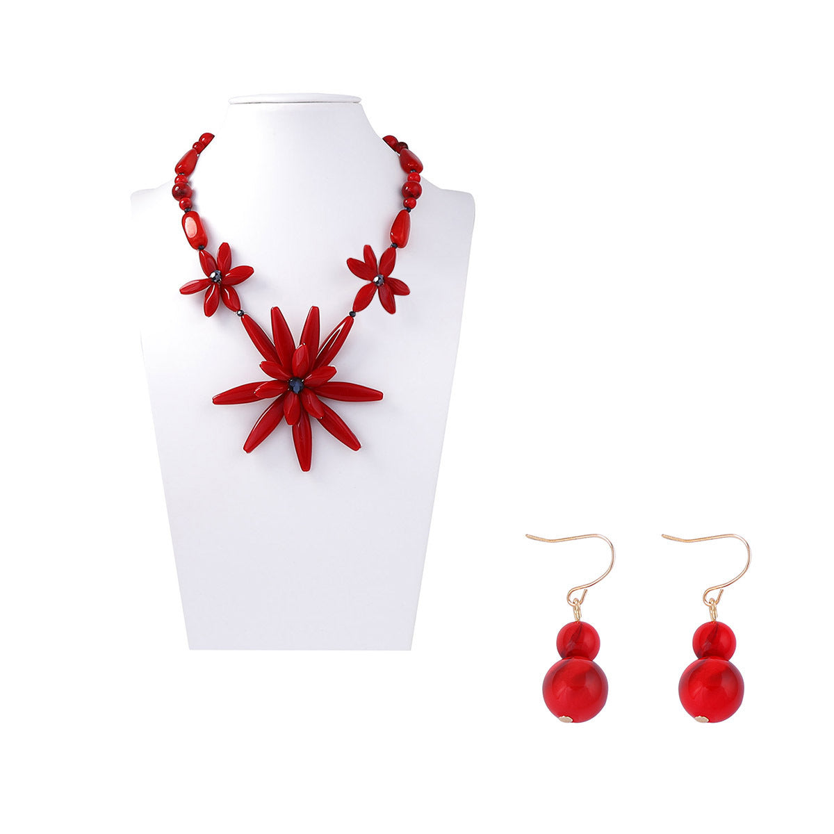 Bohemian Chic Statement Beaded Floral Pendant Necklace and Earrings Set - Exquisite, Versatile Jewelry for Every Occasion